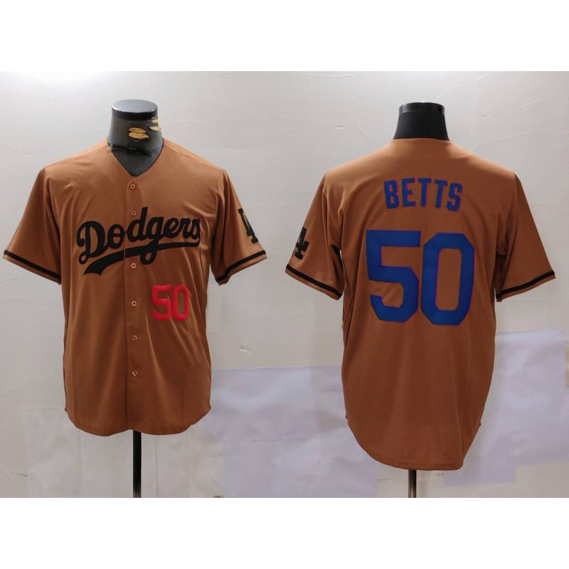 Los Angeles Dodgers #50 Mookie Betts Number Olive Puhics Cool Base Limited Stitched Jersey 2