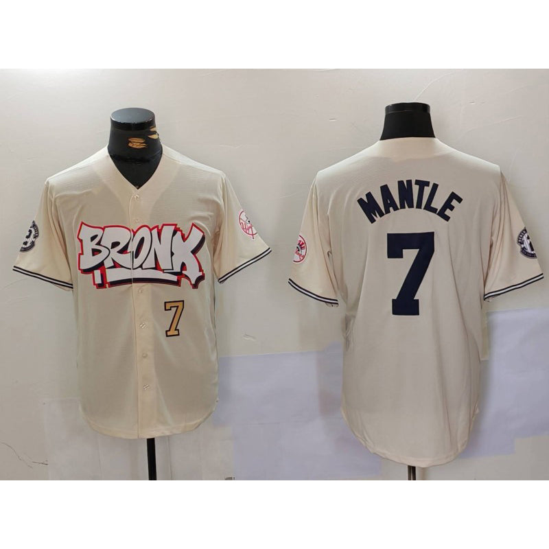 New York Yankees #7 Mickey Mantle Cream Puhics Limited Stitched Jerseys