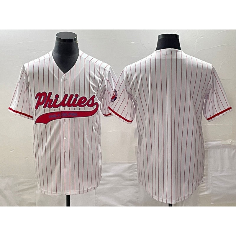 Philadelphia Phillies Blank White Puhics Pinstripe Cool Base Stitched Jersey
