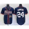 Detroit Tigers #24 Miguel Cabrera Number Navy Blue Puhics Cool Base Stitched Jersey