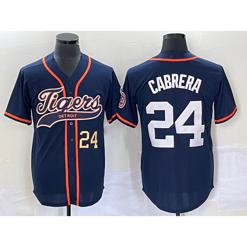 Detroit Tigers #24 Miguel Cabrera Number Navy Blue Puhics Cool Base Stitched Jersey