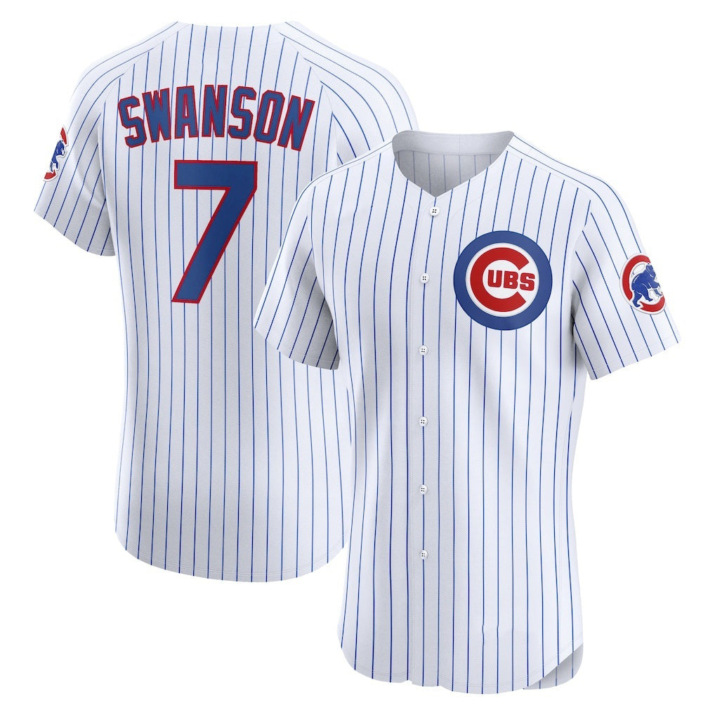Chicago Cubs #7 Dansby Swanson White Puhics Home Elite Jersey
