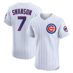 Chicago Cubs #7 Dansby Swanson White Puhics Home Elite Jersey