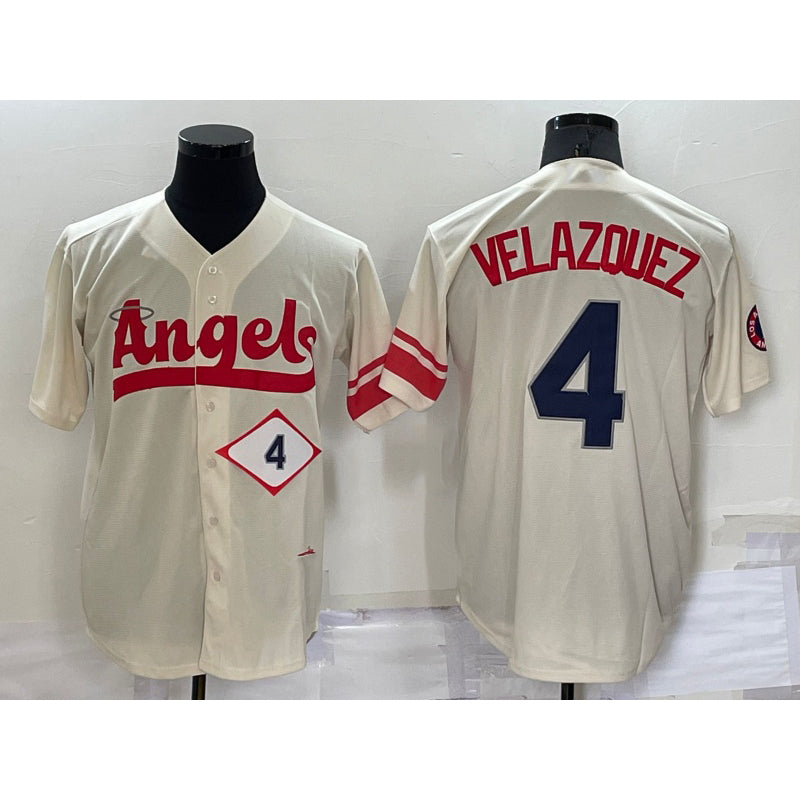Los Angeles Angels #4 Andrew Velazquez Number Cream Puhics 2022 City Connect Cool Base Stitched Jersey