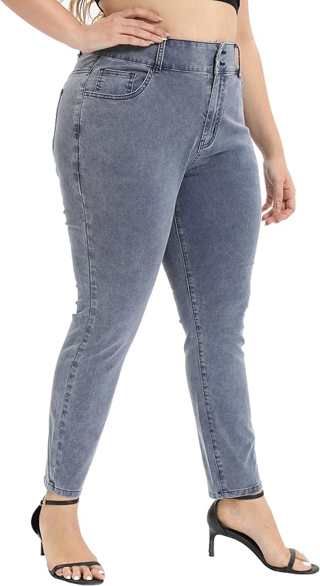 Womens Plus Size Skinny Tapered Pants Comfy Stretch High Waist Ankle Jean