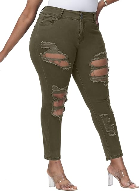 Womens Plus Size Skinny Jeans Stretchy High Waisted Ankle Jean