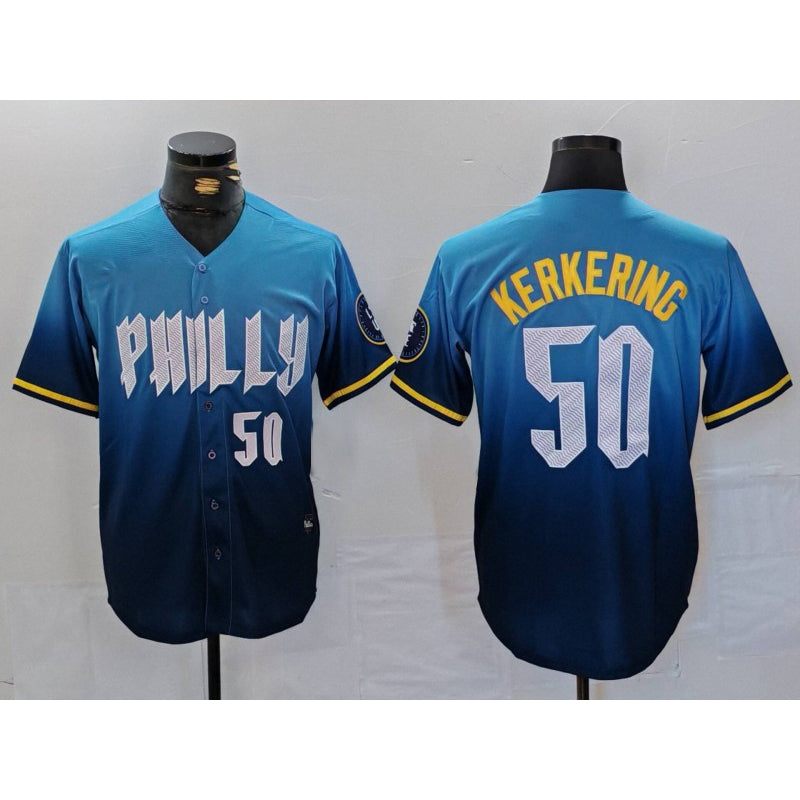 Philadelphia Phillies #50 Orion Kerkering Number Blue Puhics 2024 City Connect Limited Stitched Jersey