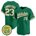 Oakland Athletics #23 Shea Langeliers Green Puhics 2024 Limited With Rickey Henderson Patch Stitched Jersey