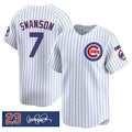 Chicago Cubs #7 Dansby Swanson White Puhics Pinstripe 'Ryne Sandberg Tribute' Vapor Limited V3 Stitched Jersey
