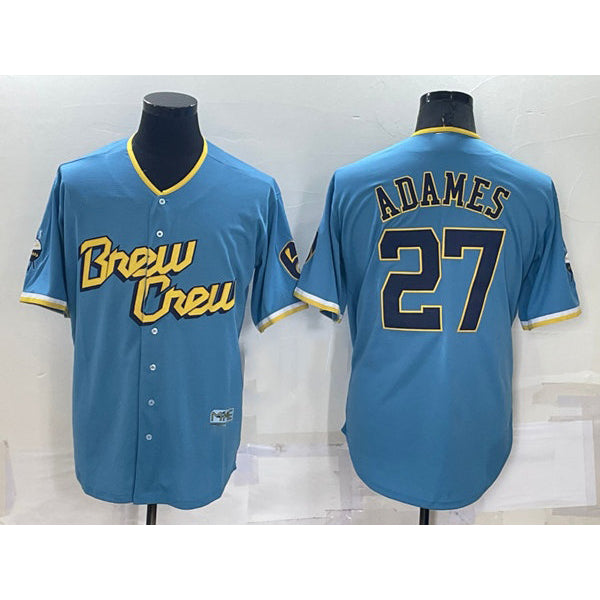 Milwaukee Brewers #27 Willy Adames 2022 Powder Blue Puhics City Connect Cool Base Stitched Jersey