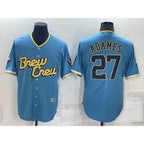 Milwaukee Brewers #27 Willy Adames 2022 Powder Blue Puhics City Connect Cool Base Stitched Jersey