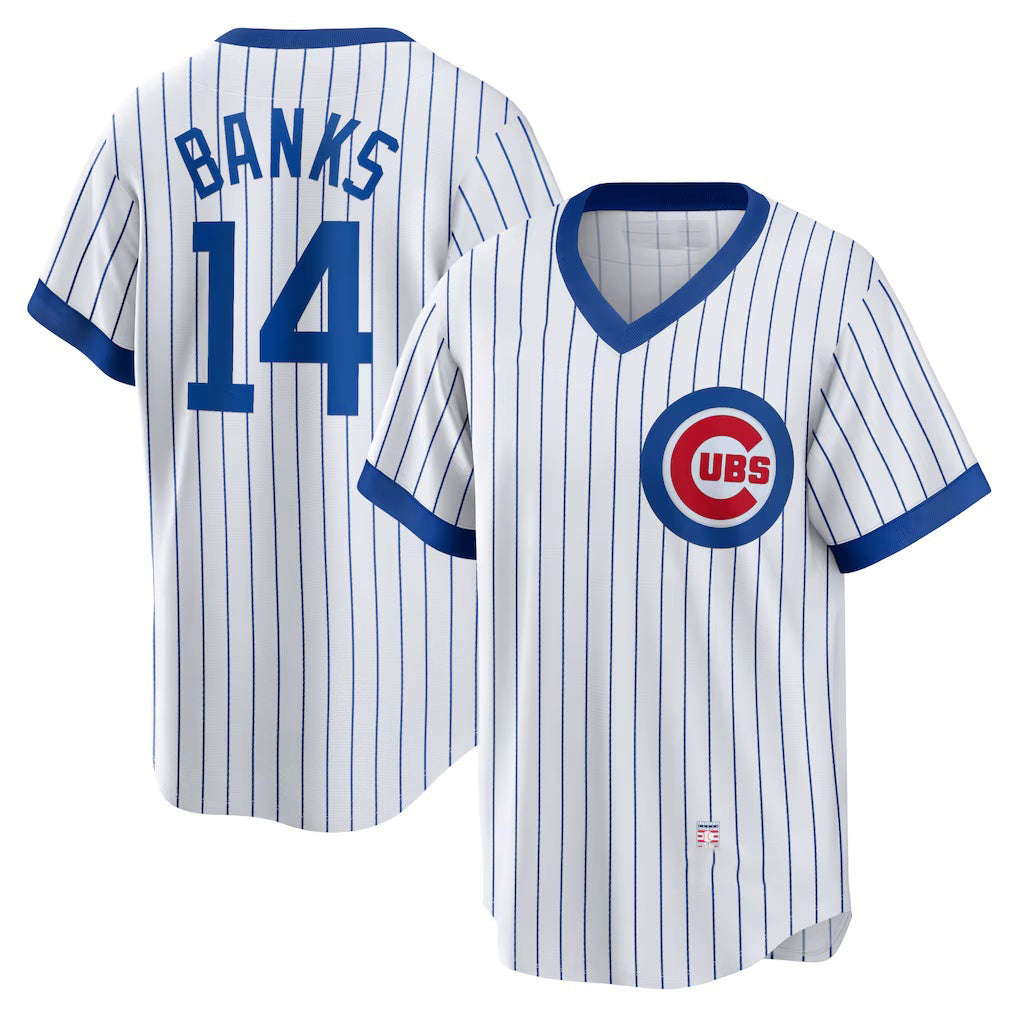 Chicago Cubs #14 Ernie Banks White Puhics Home Cooperstown Collection Player Jersey