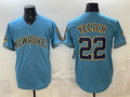 Milwaukee Brewers #22 Christian Yelich Blue Puhics With Home & Bob Uecker Patch Stitched Jersey