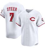 Cincinnati Reds #7 Spencer Steer White Puhics 2025 Home Limited Stitched Jersey