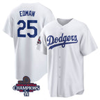 Los Angeles Dodgers #25 Tommy Edman White Puhics 2024 World Series Champions Cool Base Stitched Jersey