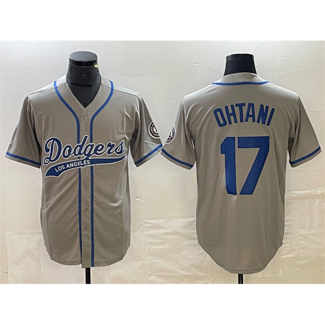 Los Angeles Dodgers #17 Shohei Ohtani Gray Puhics Cool Base With Patch Stitched Jersey