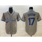 Los Angeles Dodgers #17 Shohei Ohtani Gray Puhics Cool Base With Patch Stitched Jersey