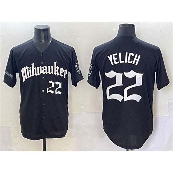 Milwaukee Brewers #22 Christian Yelich Black Puhics 'Gothic 414 Shadows Edition' Vapor Premier Limited Stitched Jersey