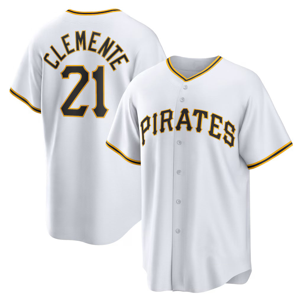 Pittsburgh Pirates #21 Roberto Clemente White Puhics Home Replica Player Name Jersey