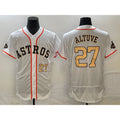 Houston Astros #27 Jose Altuve Number 2023 White Puhics Gold World Serise Champions Patch Flex Base Stitched Jersey 3