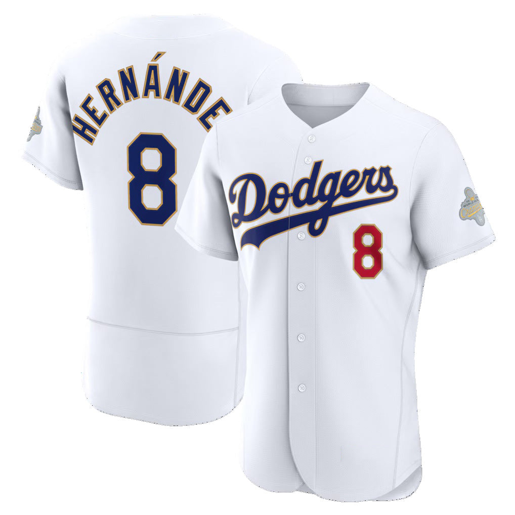 Los Angeles Dodgers #8 Enrique Hern¨¢ndez White Puhics 2026 Gold Collection Authentic Jersey