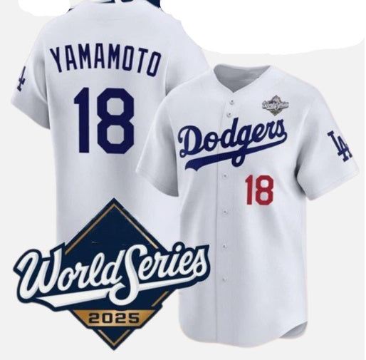 Los Angeles Dodgers #18 Yoshinobu Yamamoto White Puhics 2025 World Series Home Limited Stitched Jersey