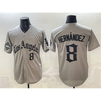 Los Angeles Dodgers #8 Enrique Hern¨¢ndez Grey Puhics LA Gothic Style With 2025 World Series Champions Patch Limited Stitched Jersey