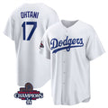Los Angeles Dodgers #17 Shohei Ohtani White Puhics 2024 World Series Champions Cool Base Stitched Jersey