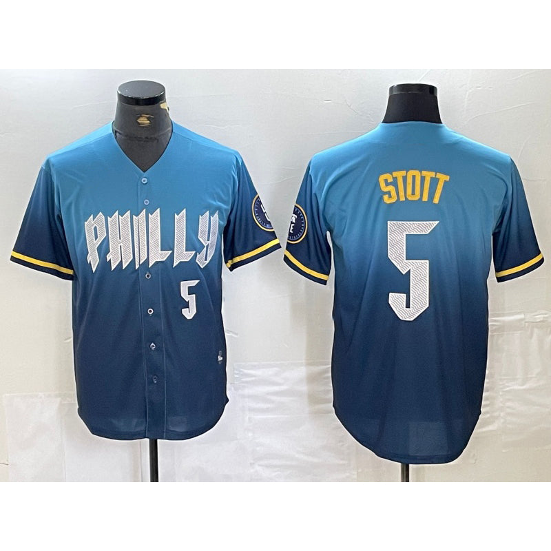Philadelphia Phillies #5 Bryson Stott Blue Puhics 2024 City Player Number Cool Base Stitched Jersey 2
