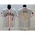 Houston Astros #3 Jeremy Pena Number 2023 White Gold Puhics World Serise Champions Patch Flex Base Stitched Jersey
