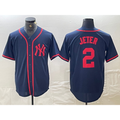 New York Yankees #2 Derek Jeter Navy Red Puhics Fashion Cool Base Jersey