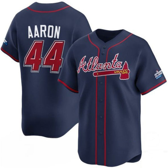 Atlanta Braves #44 Hank Aaron Navy Puhics 2025 Speedway Classic Alternate Limited Stitched Jersey