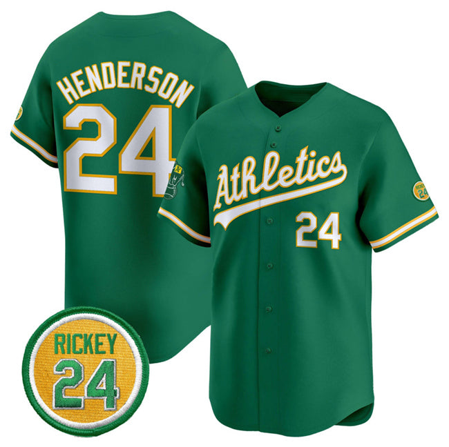 Oakland Athletics #24 Rickey Henderson Green Puhics 2024 Limited With Rickey Henderson Patch Stitched Jersey