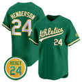 Oakland Athletics #24 Rickey Henderson Green Puhics 2024 Limited With Rickey Henderson Patch Stitched Jersey