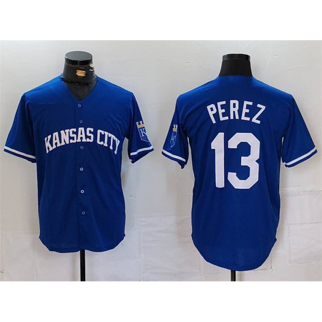 Kansas City Royals #13 Salvador Perez Royal Puhics Cool Base Stitched Jersey