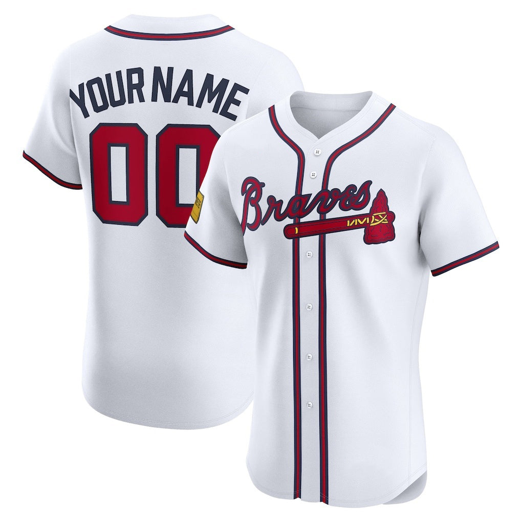 Custom Atlanta Braves White Puhics Home Elite Sponsor Patch Jersey