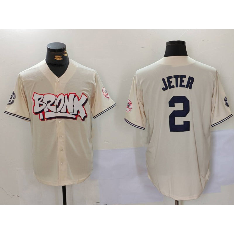 New York Yankees #2 Derek Jeter Cream Puhics Limited Stitched Jersey 2