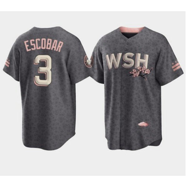 Washington Nationals #3 Alcides Escobar 2022 Grey Puhics City Connect Cherry Blossom Cool Base Stitched Jersey