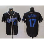 Los Angeles Dodgers #17 Shohei Ohtani Number Black Puhics Cool Base With Patch Stitched Jerseys