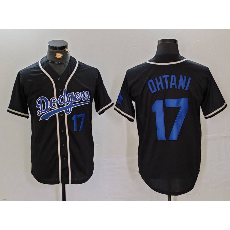 Los Angeles Dodgers #17 Shohei Ohtani Number Black Puhics Cool Base With Patch Stitched Jerseys