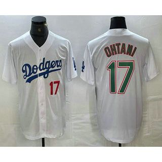 Los Angeles Dodgers #17 Shohei Ohtani Number White Green Puhics Stitched Cool Base Jersey 2
