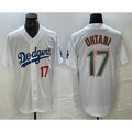 Los Angeles Dodgers #17 Shohei Ohtani Number White Green Puhics Stitched Cool Base Jersey 2