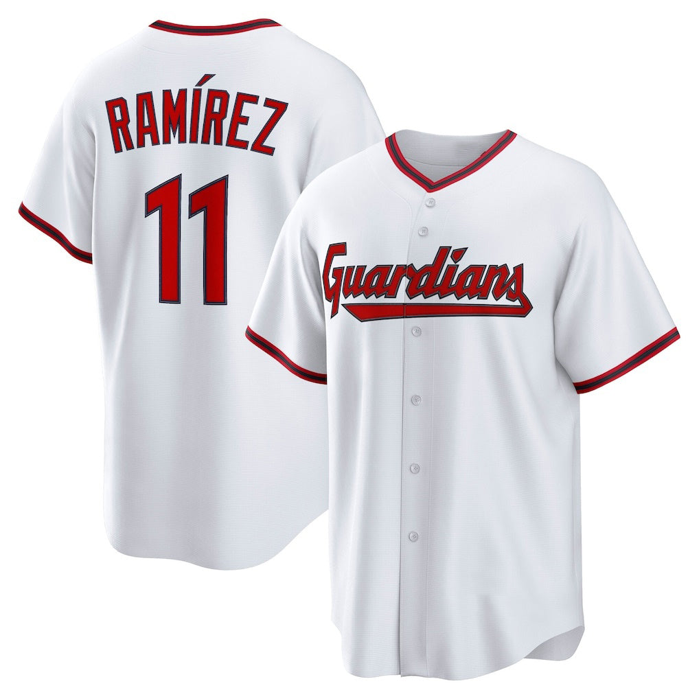 Cleveland Guardians #11 Jos¨¦ Ram¨ªrez White Puhics Home Replica Jersey