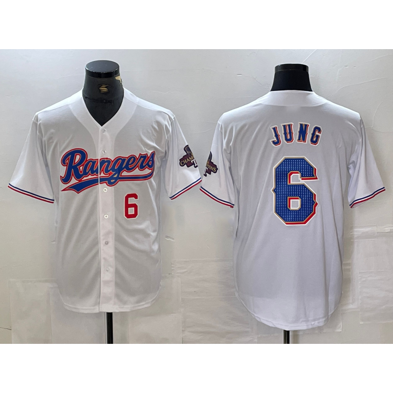 Texas Rangers #6 Josh Jung Number White Puhics 2023 World Series Champions Cool Base Jersey 2