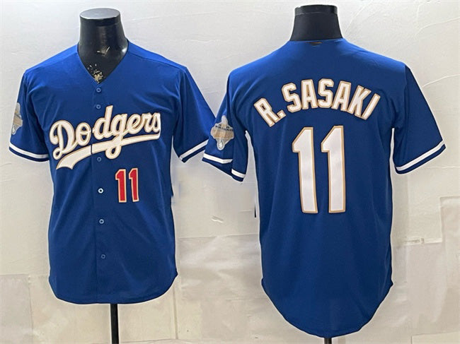 Los Angeles Dodgers #11 Roki Sasaki Royal Puhics 2026 Alternate Gold Collection Stadium Stitched Jersey