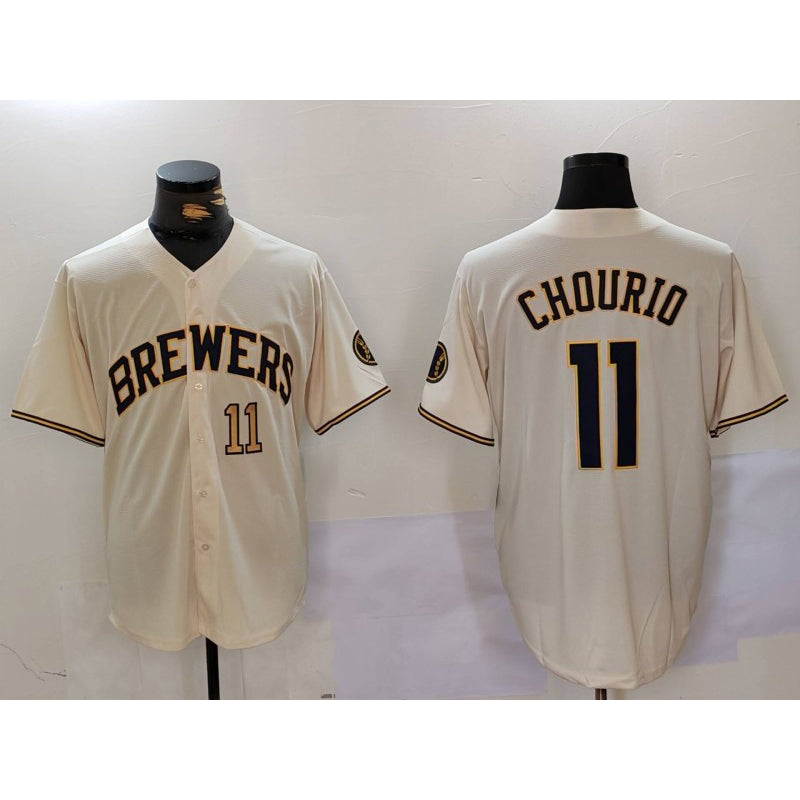Milwaukee Brewers #11 Jackson Chourio Cream Puhics Stitched Cool Base Jerseys