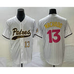 San Diego Padres #13 Manny Machado Number White Puhics Pinstripe 2023 City Connect Cool Base Stitched Jersey