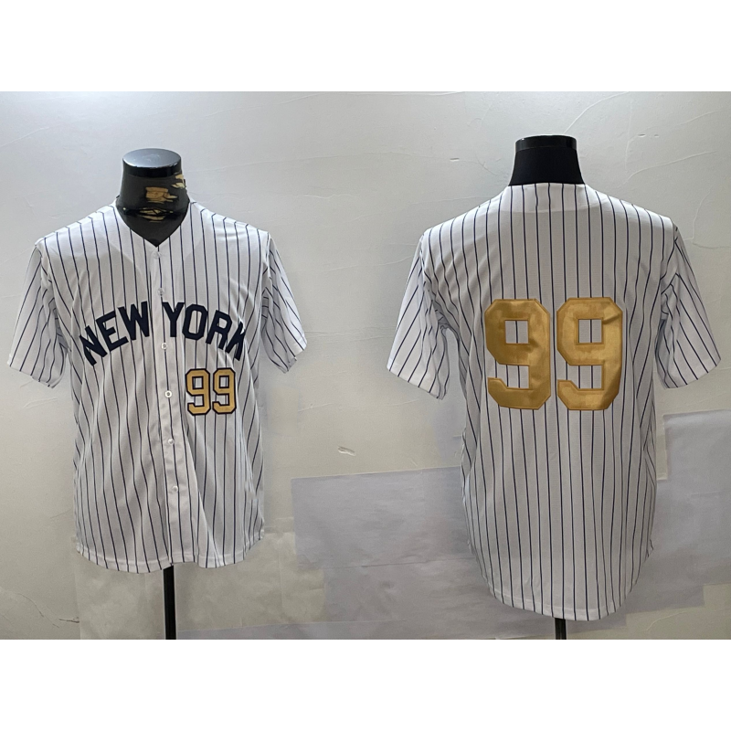 New York Yankees #99 Aaron Judge White Puhics Pinstripe Without Name Fashion Cool Base Jerseys