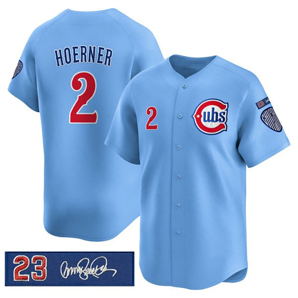 Chicago Cubs #2 Nico Hoerner Blue Puhics 'Ryne Sandberg Tribute' Vapor Limited V3 Stitched Jersey