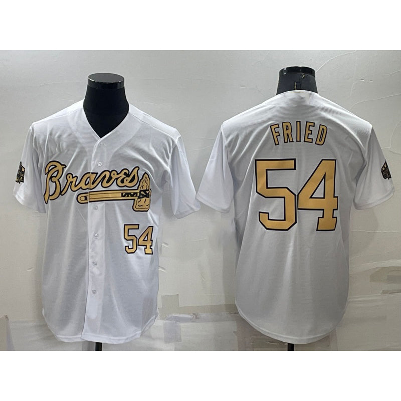 Atlanta Braves #54 Max Fried Number White Puhics 2022 All Star Stitched Cool Base Jersey